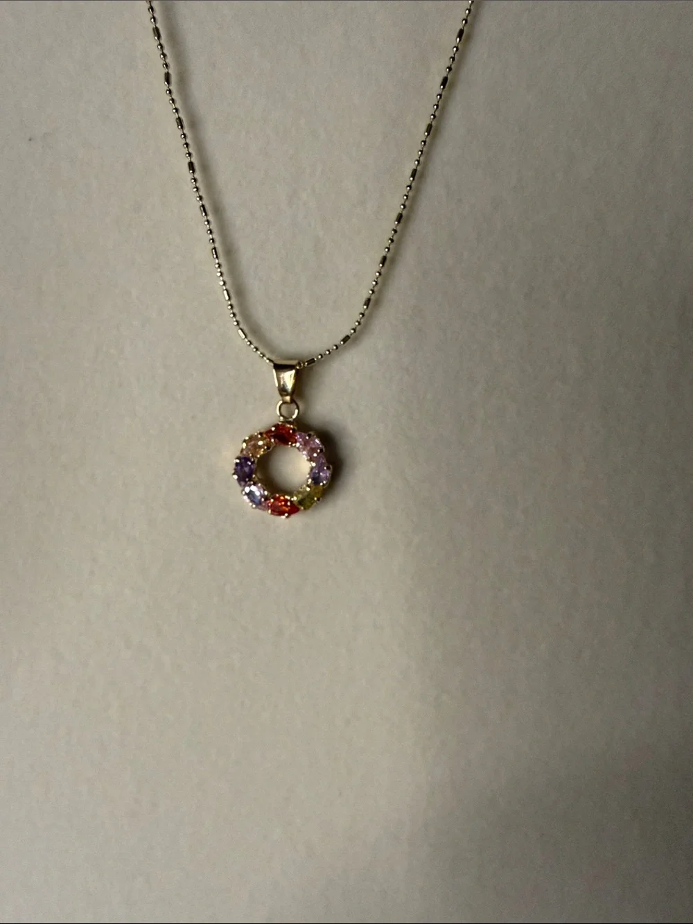 18k Triple Gold Plated Multicolor Crystal Circle Pendant Necklace